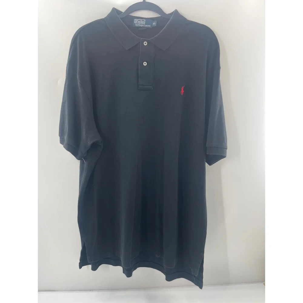 Polo Ralph Lauren Mens XL Black Short Sleeve Pique Polo Shirt Red Pony Logo